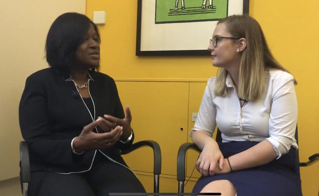 Jacky Wright and Rosie Woodhead having a discussion